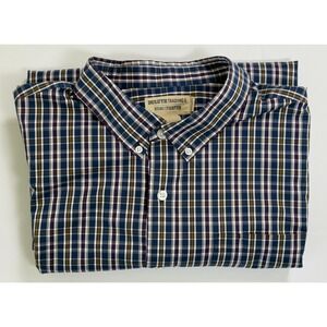 Duluth Trading Co WrinkleFighter Shirt 2XL Relaxed Fit Blue Plaid Cotton Long Sl